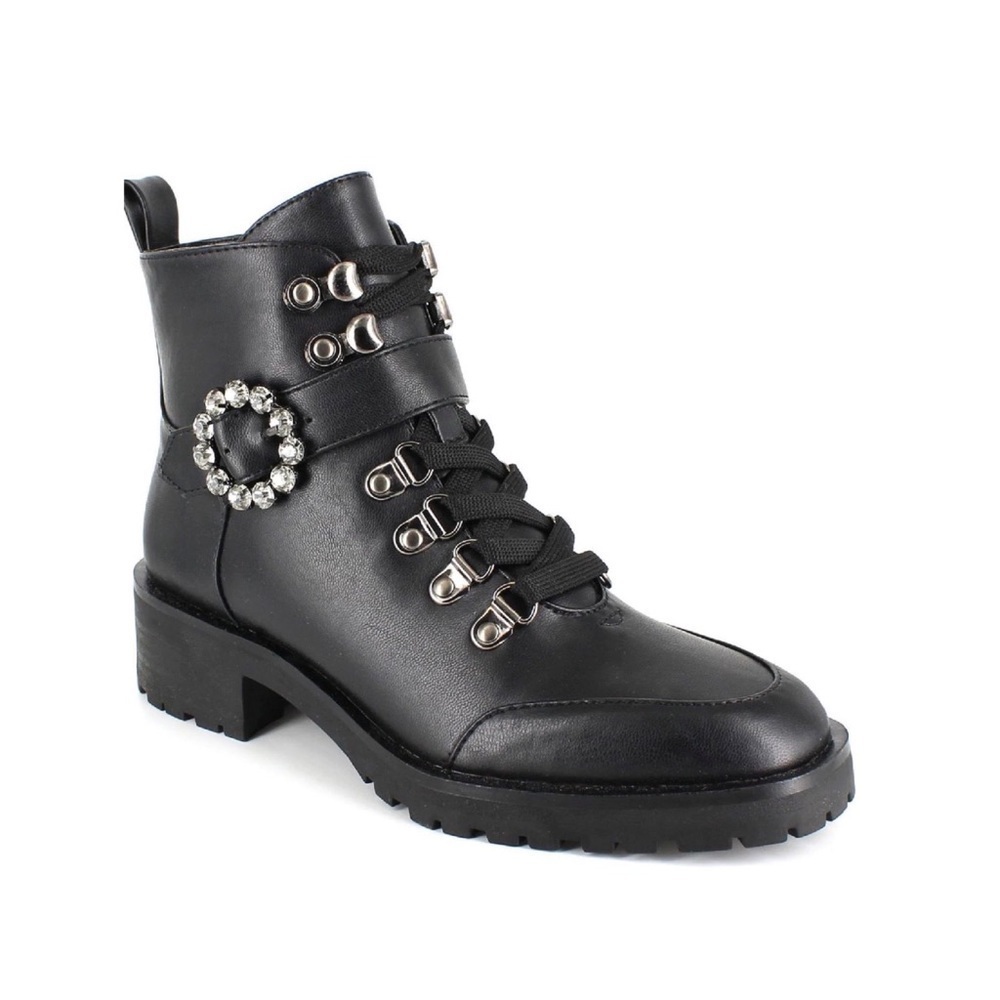 🆕 Nanette Lepore Irina lace up zip combat moto boots black size 8
